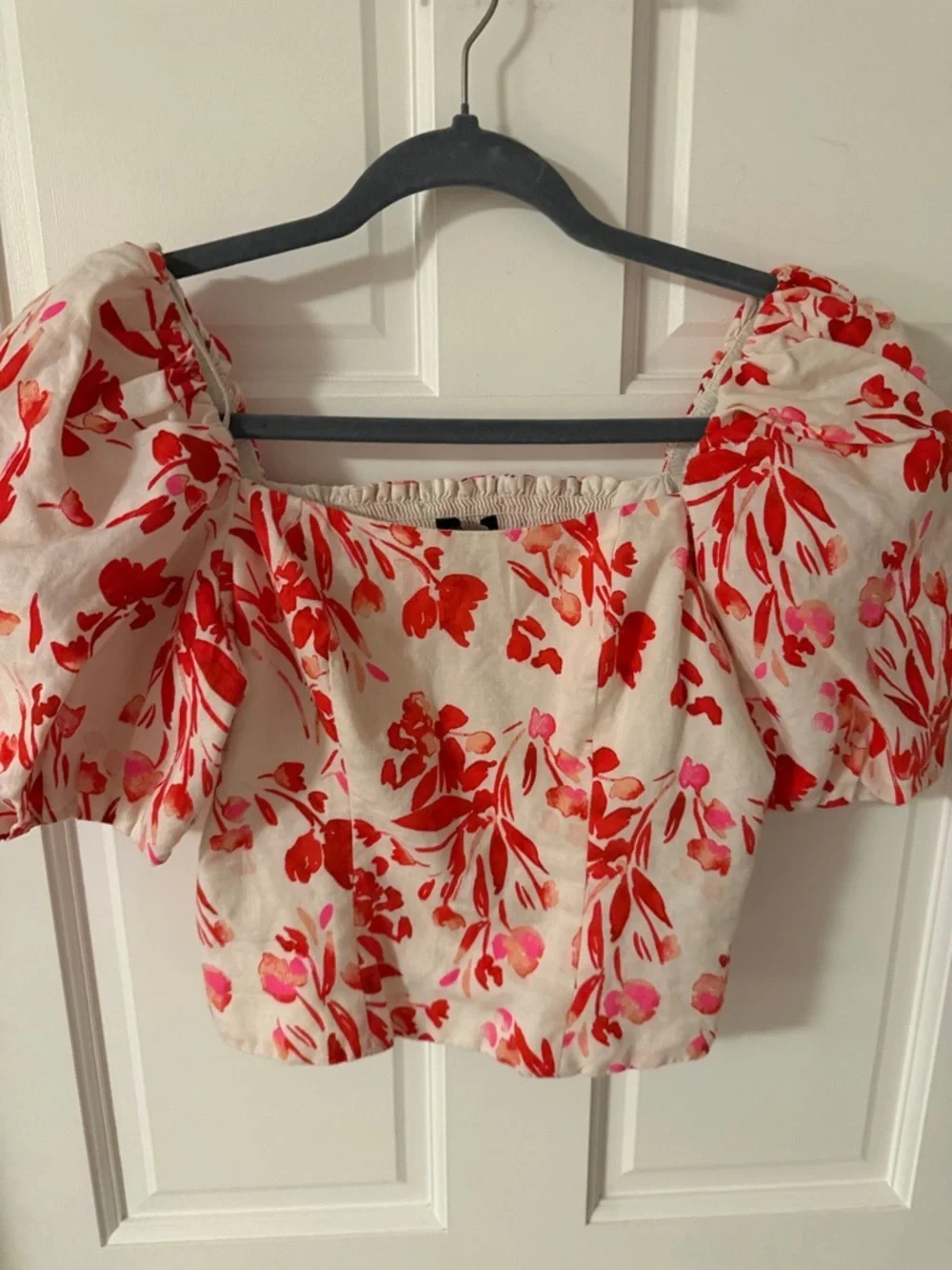 Banana Republic Cropped Linen Blend Floral Puff Sleeve Top Size Romantic XS